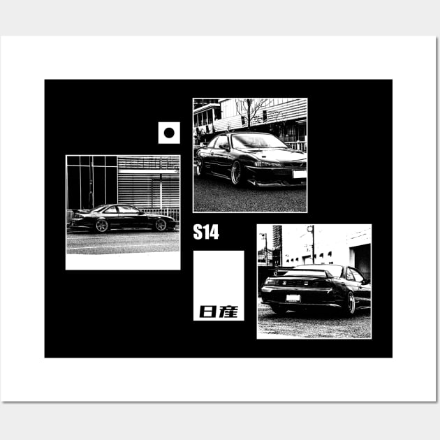 NISSAN SILVIA S14 KOUKI Black 'N White Archive (Black Version) Wall Art by Cero